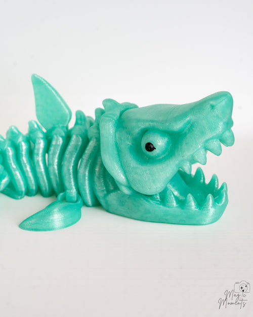Flexible shark skeleton figure with detailed articulated body design