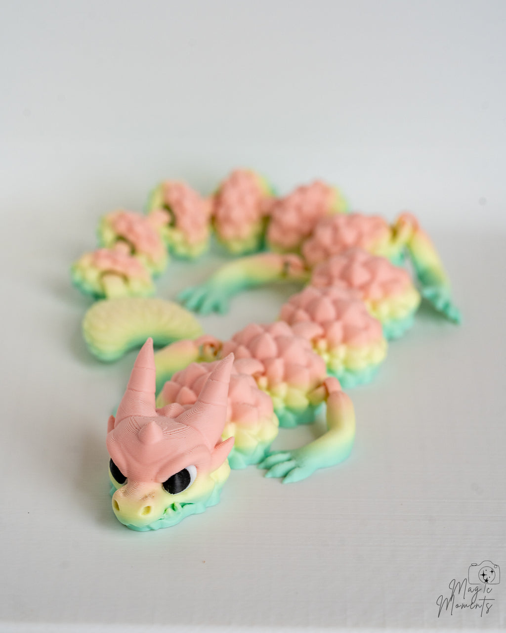 Pastel dragon with articulated flexible body