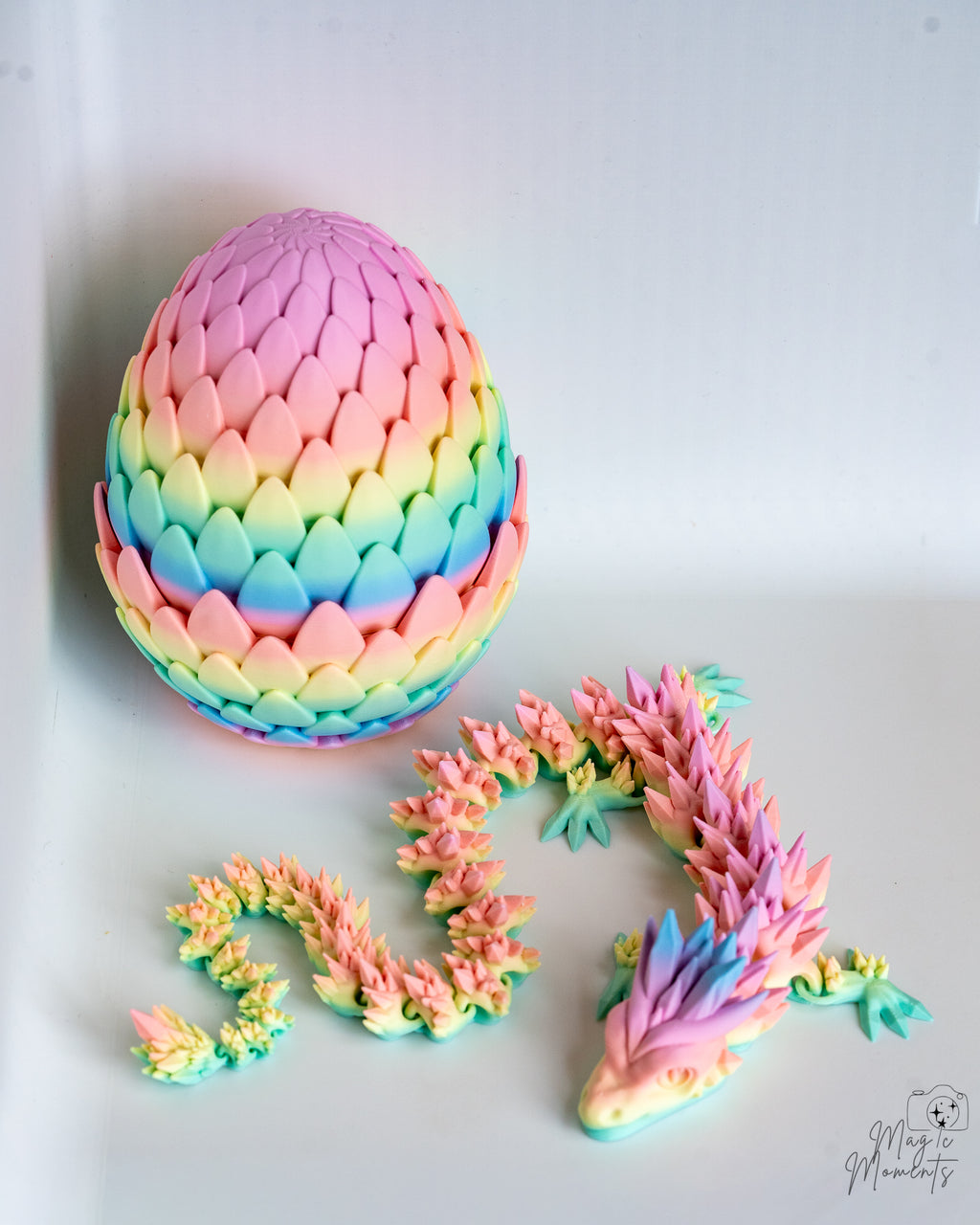 Pastel crystal dragon with rainbow dragon egg