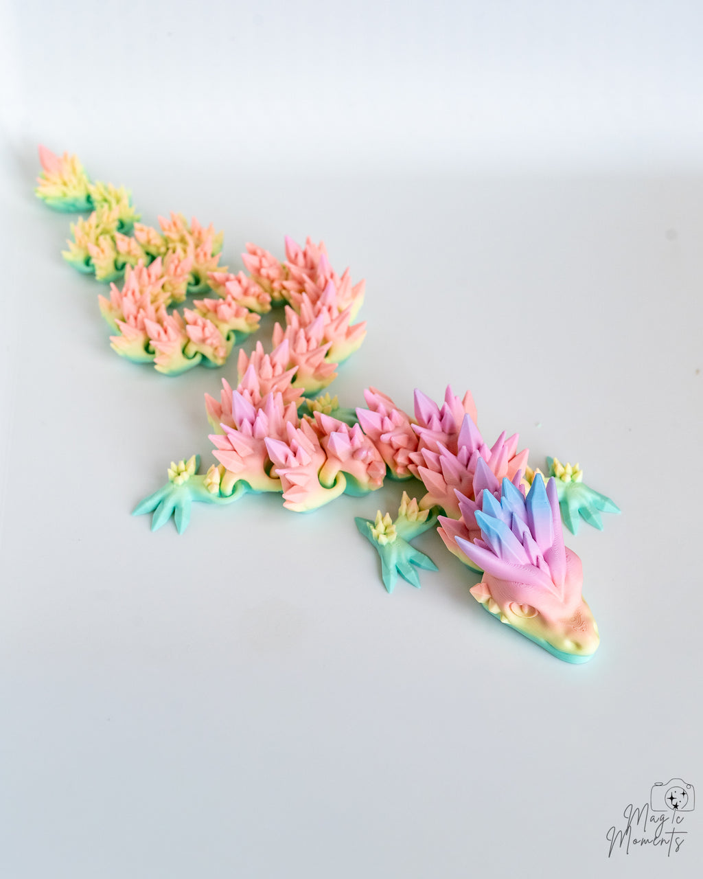 Articulated crystal dragon with flexible segmented body