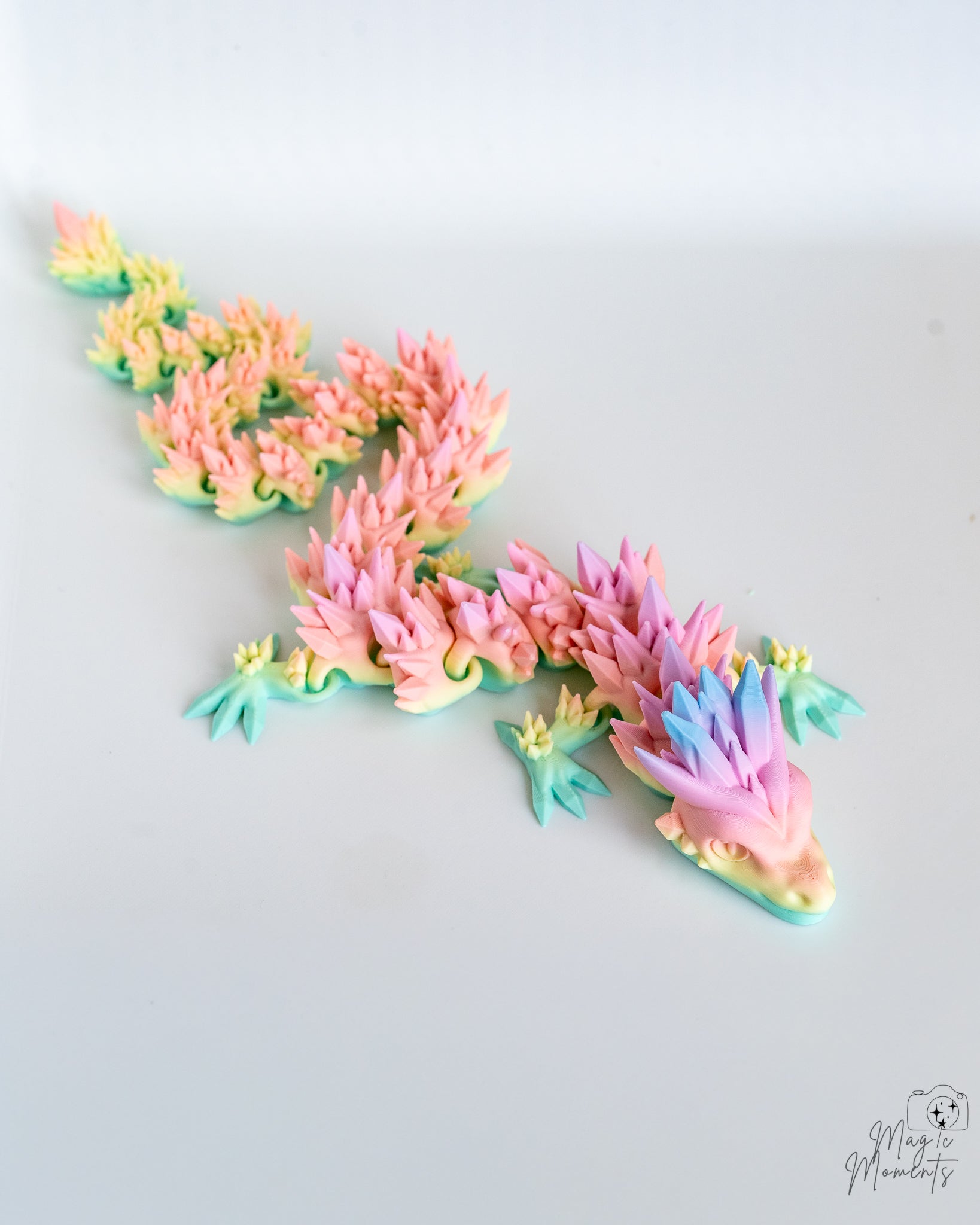 Articulated crystal dragon with flexible segmented body