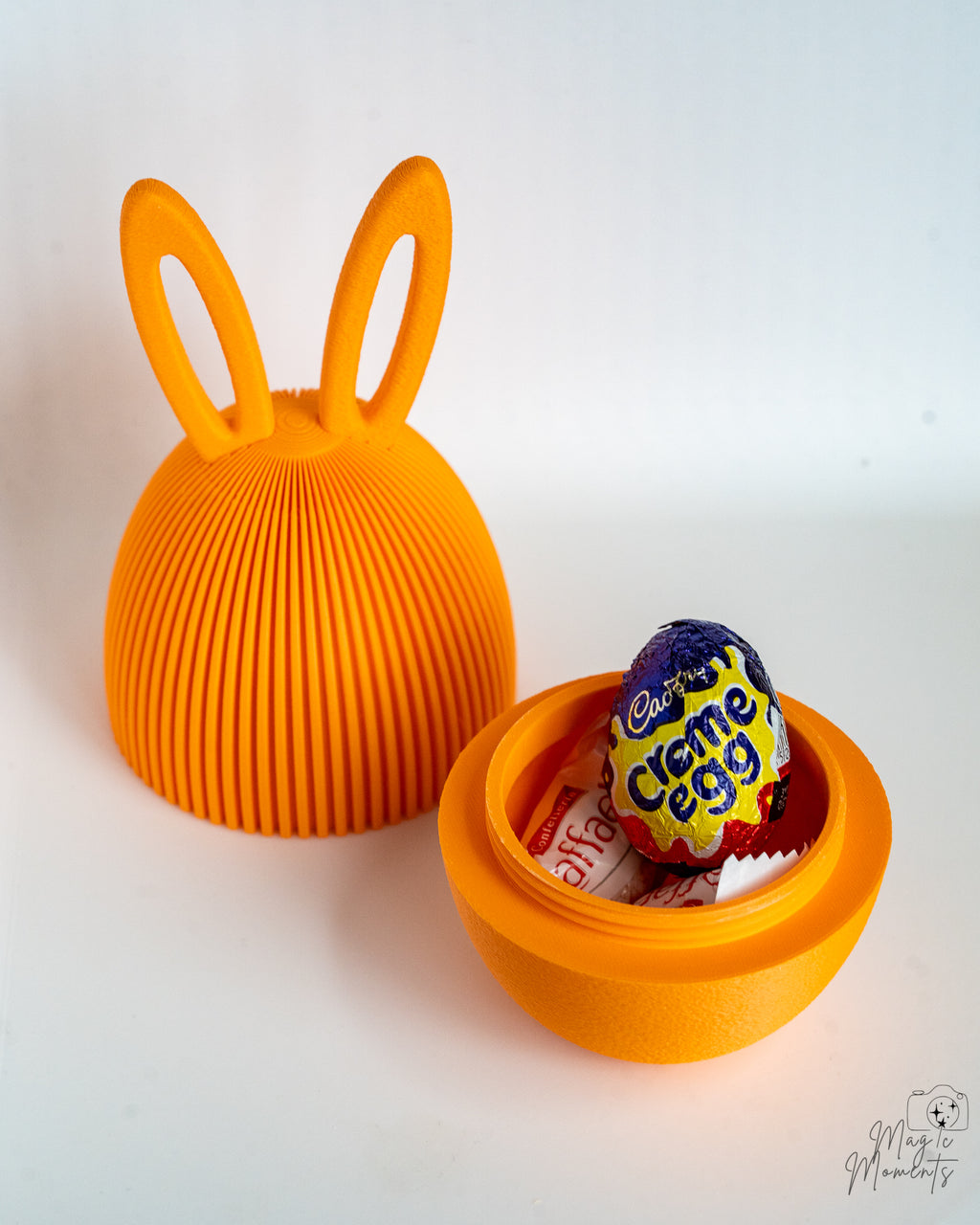 orange Bunny ear Easter egg container set with ribbed designs