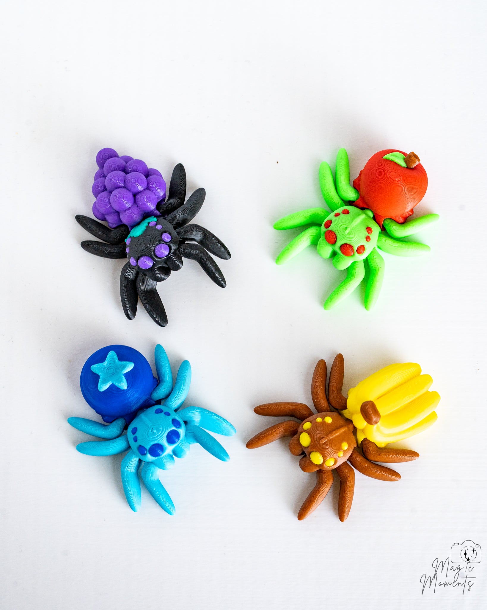 Fruit Spider Figurine Set - Cute Articulated Spider Decor