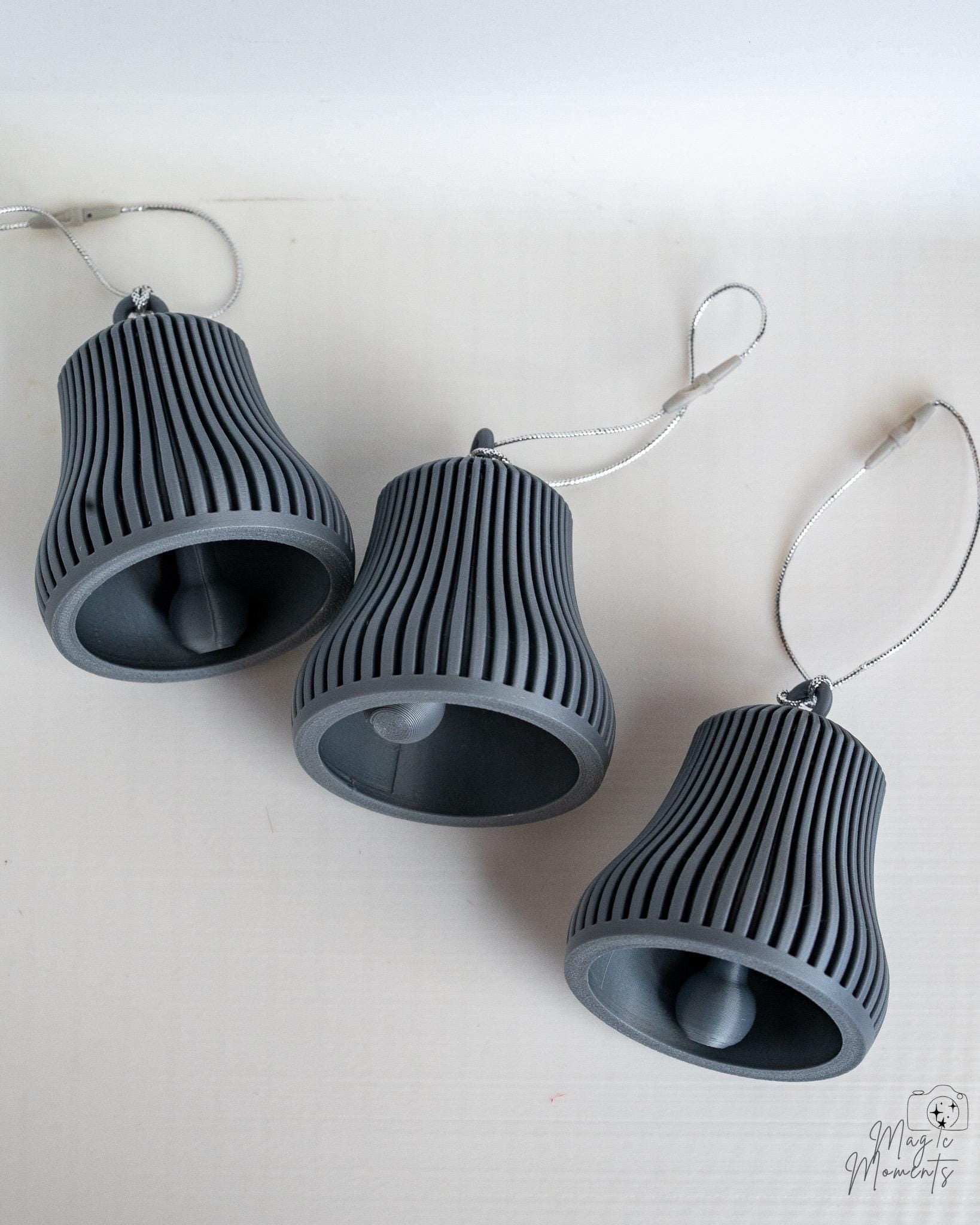 grey ribbed christmas bell ornaments set
