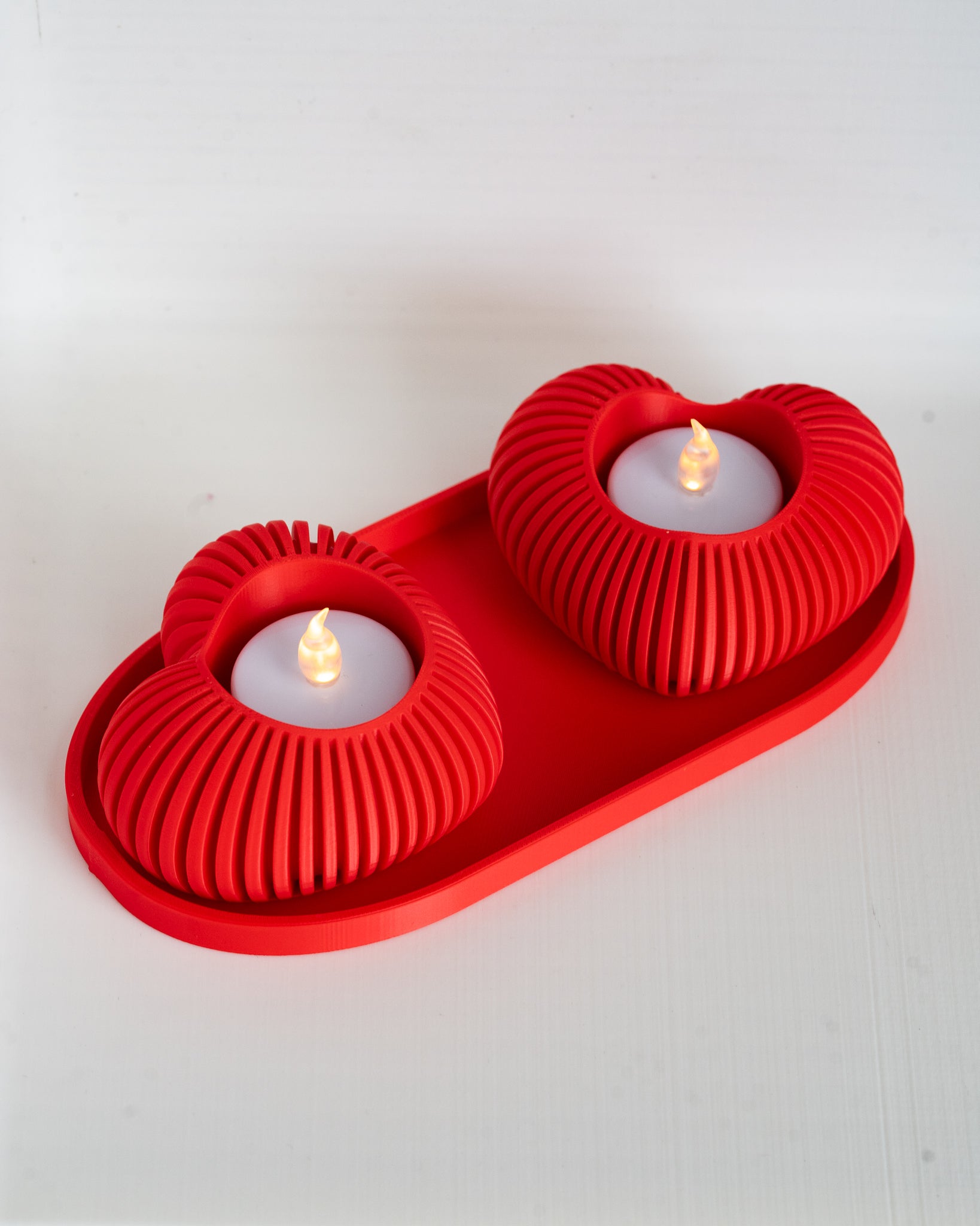 red heart tealight holder set