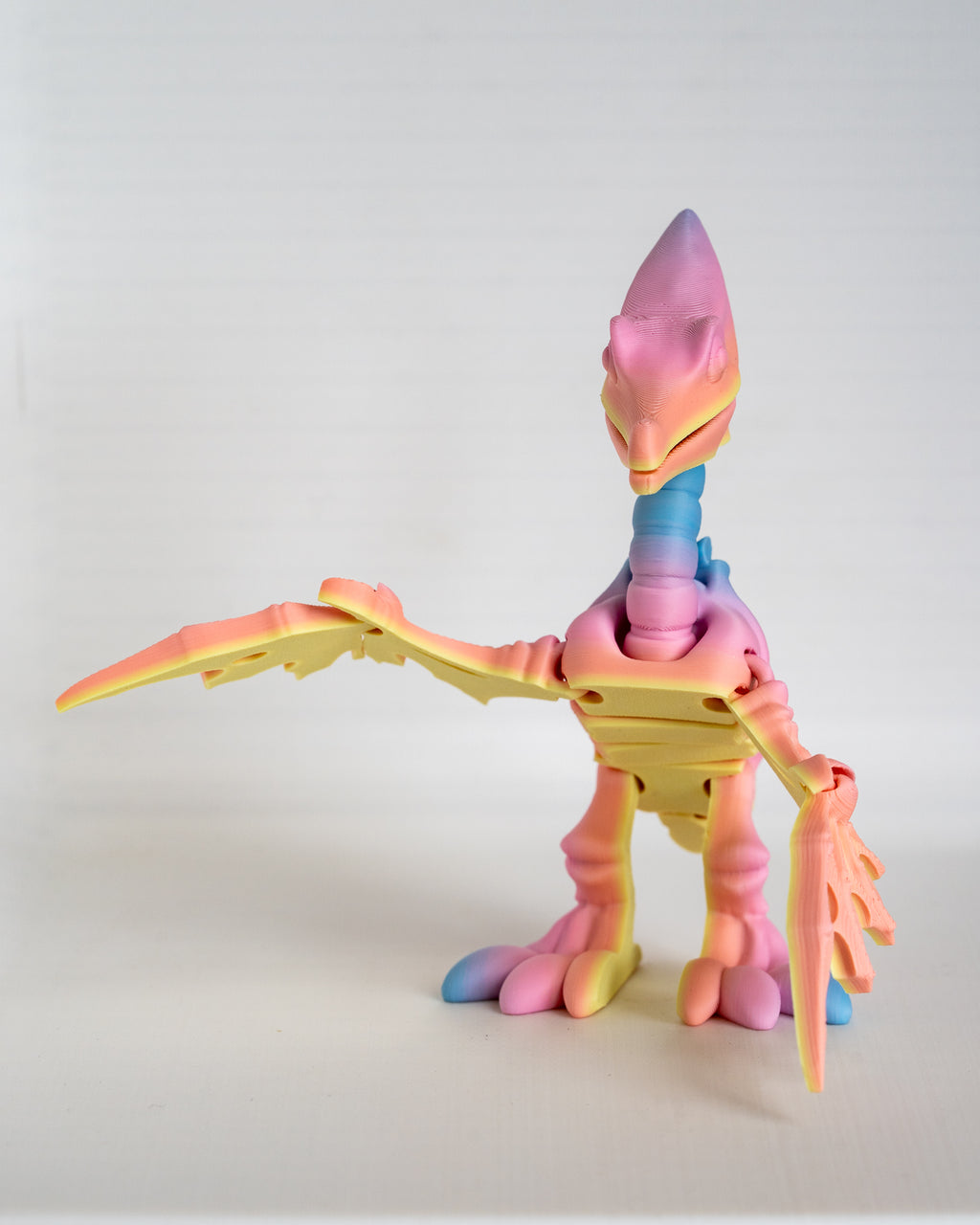 Pink flying dinosaur skeleton viewed from front