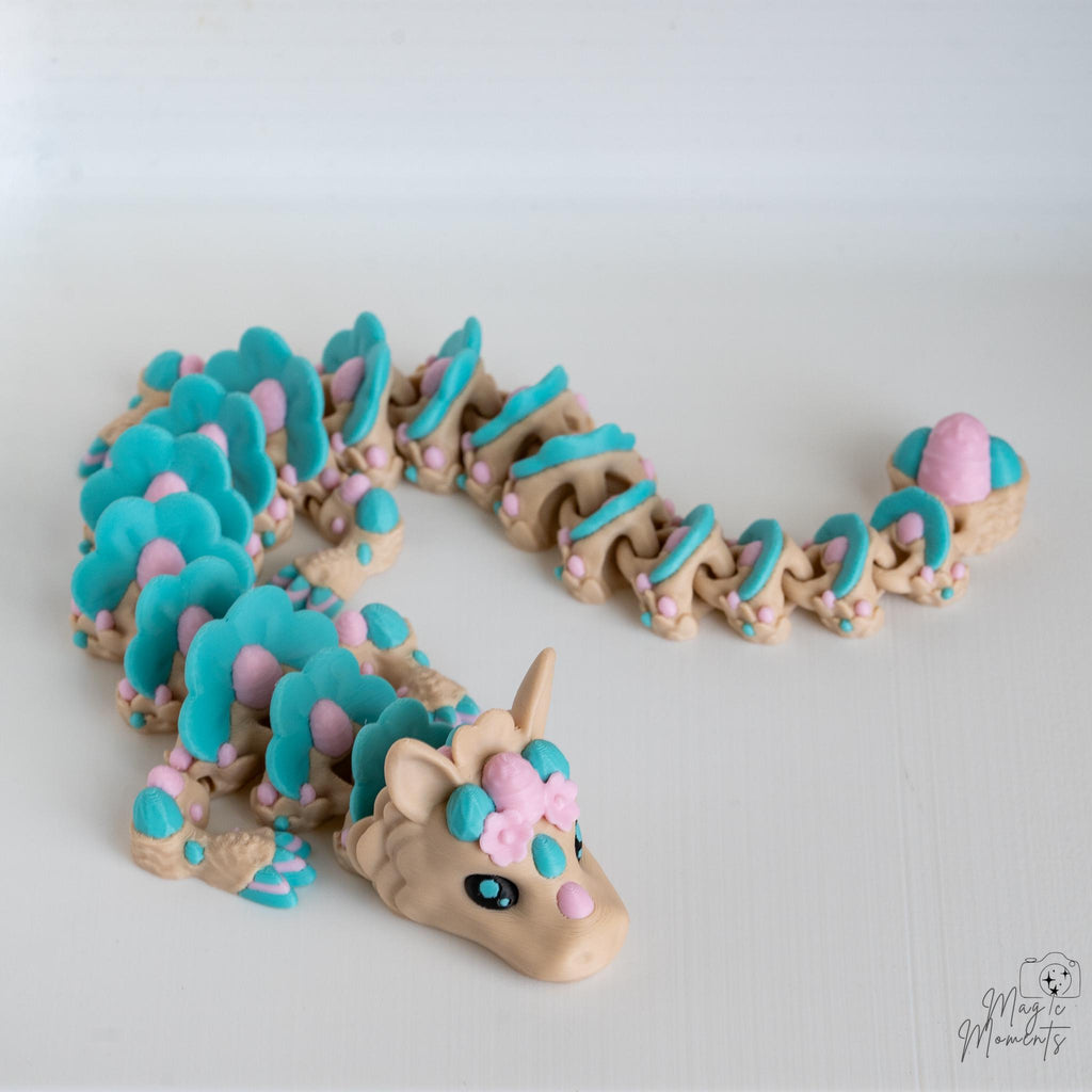 pastel dragon curved 3d printed articulated flexible dragon