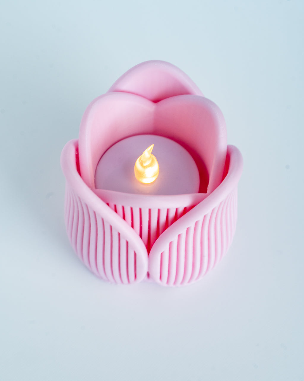 Pink tulip candle holder close up