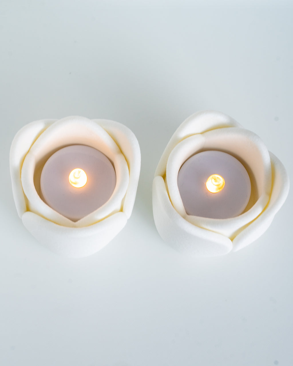 Top view of white tulip tealight holders