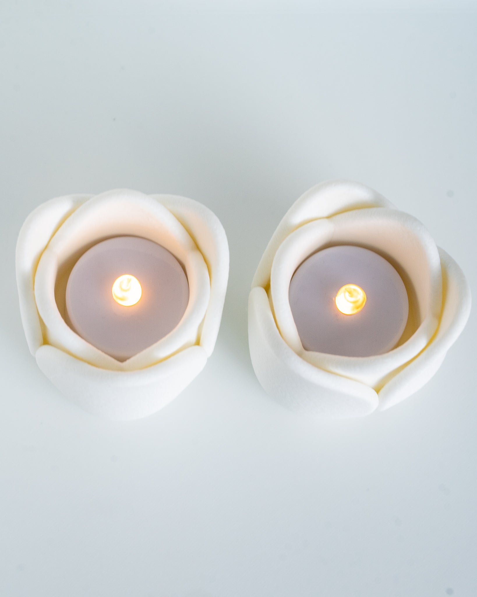 Top view of white tulip tealight holders