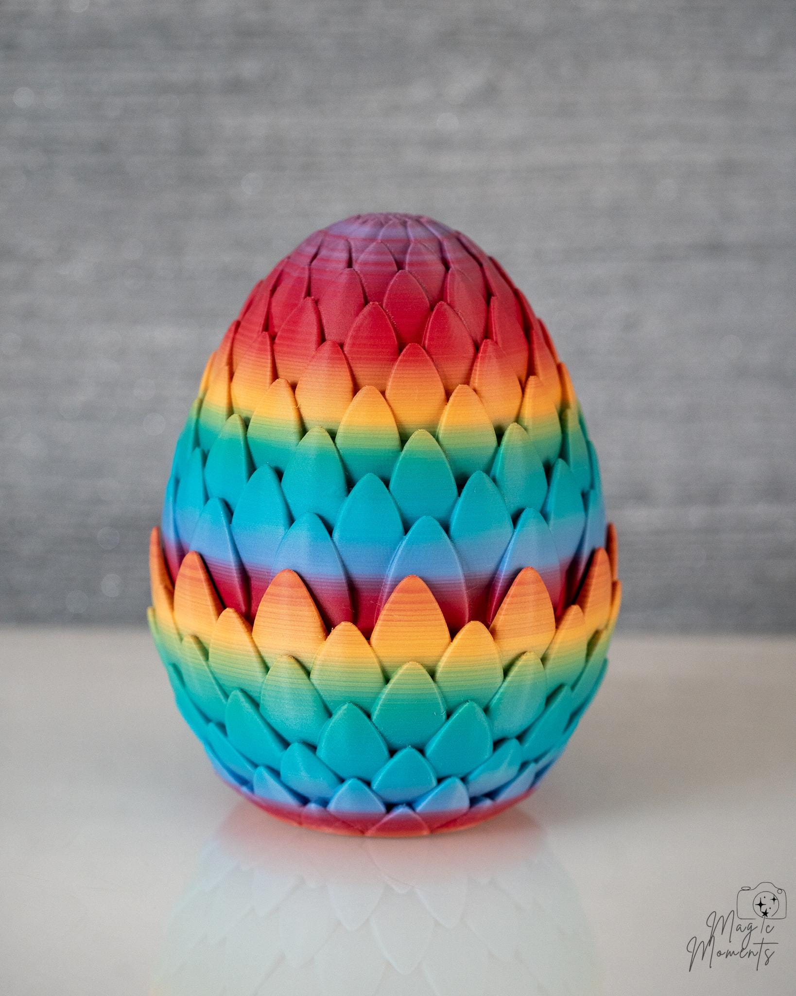 Rainbow dragon egg with detailed scale pattern design