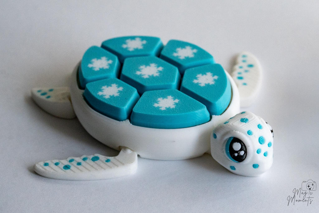 Blue and white turtle clicker 3D printed decorative desk accessory