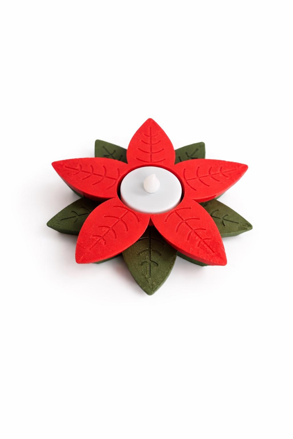 Poinsettia flower tealight holder 3D printed Christmas decoration