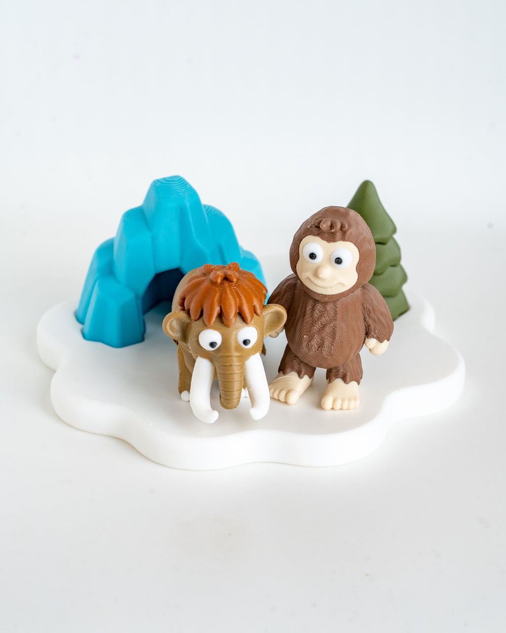 Ice age decorative scene with mammoth and sasquatch