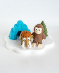 Ice age decorative scene with mammoth and sasquatch