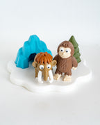 Ice age decorative scene with mammoth and sasquatch