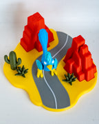 Cute road runner figure with canyon background