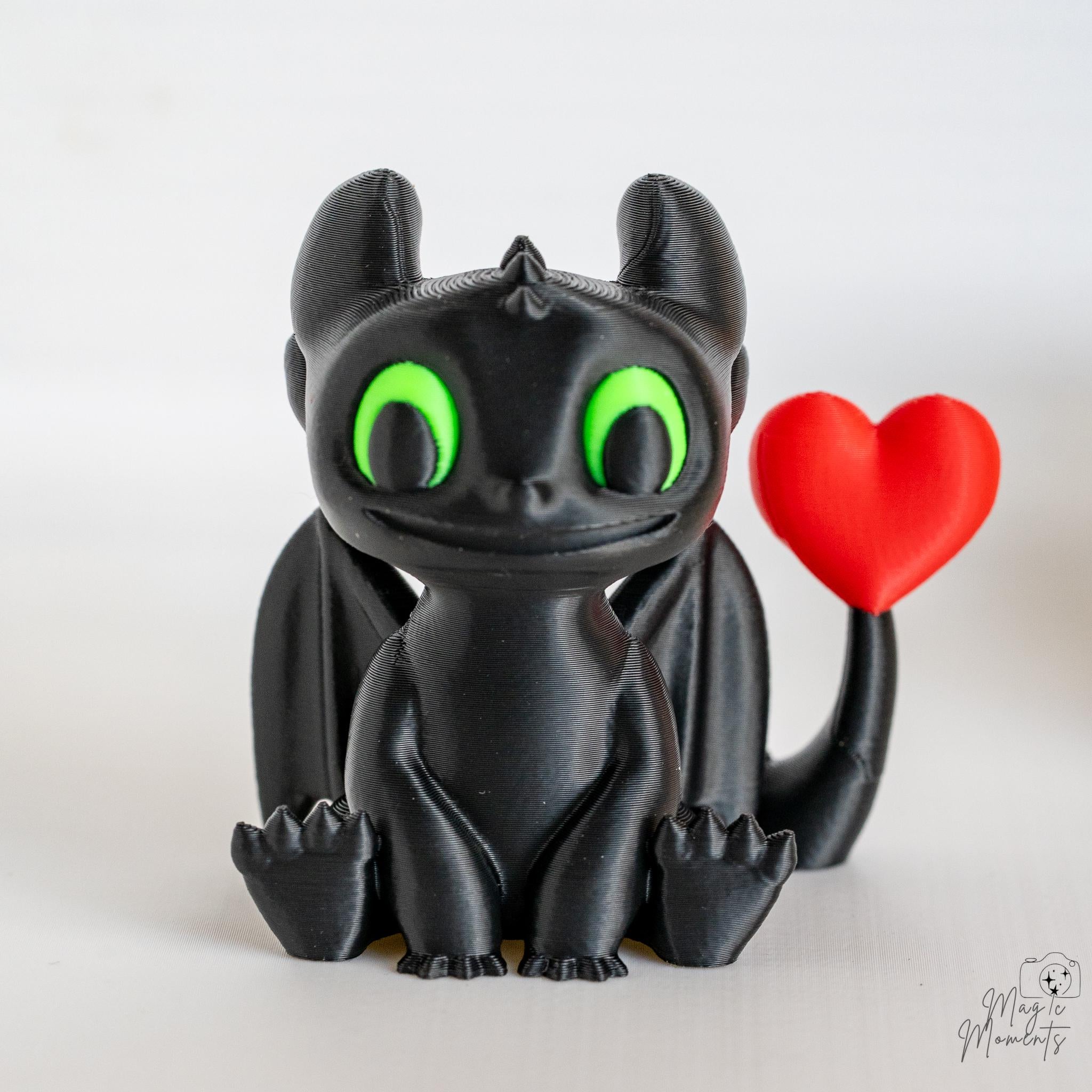black dragon figurine with heart 3d printed fantasy creature