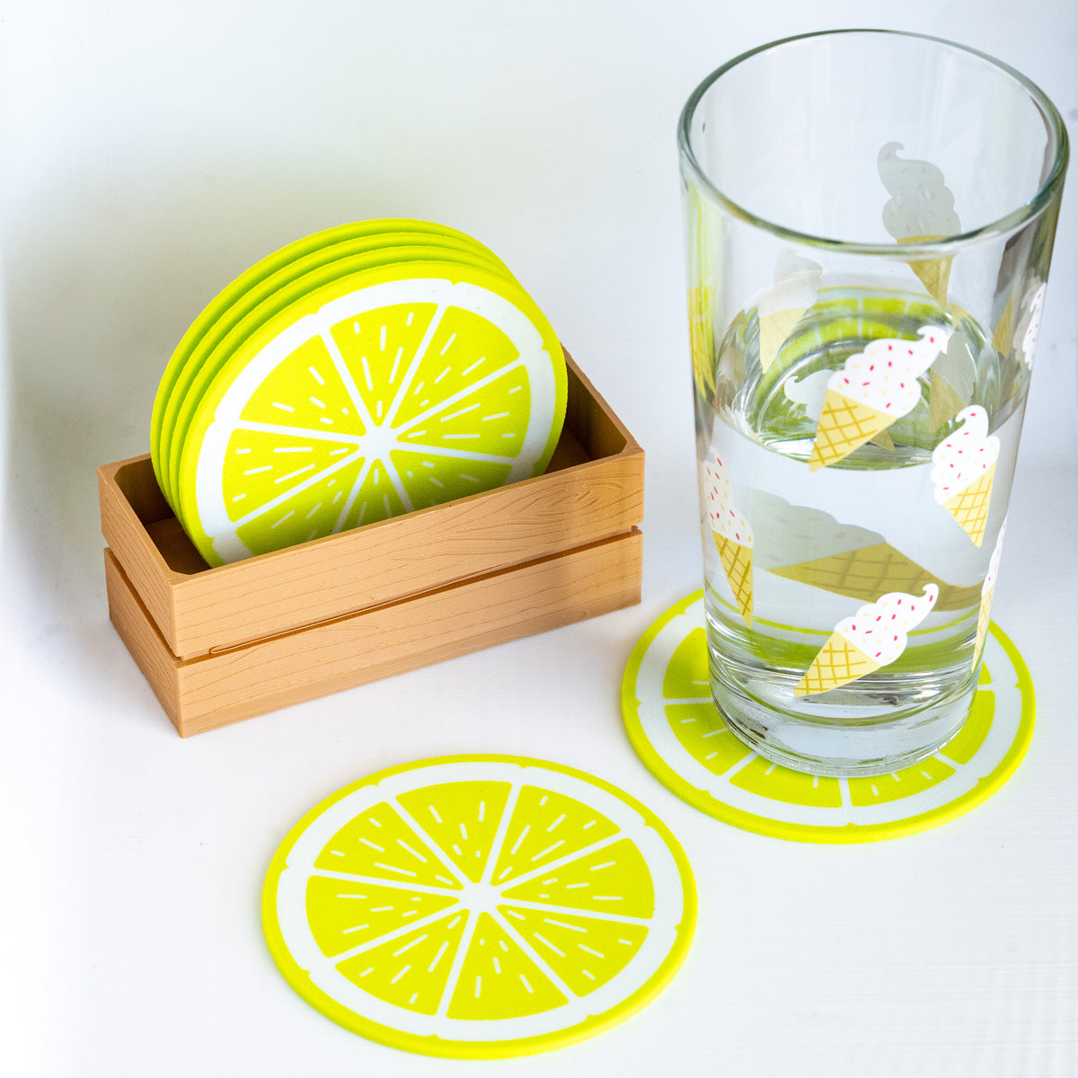 Citrus Coaster Set with Holder - 6 Piece 3D Printed Drink Coasters
