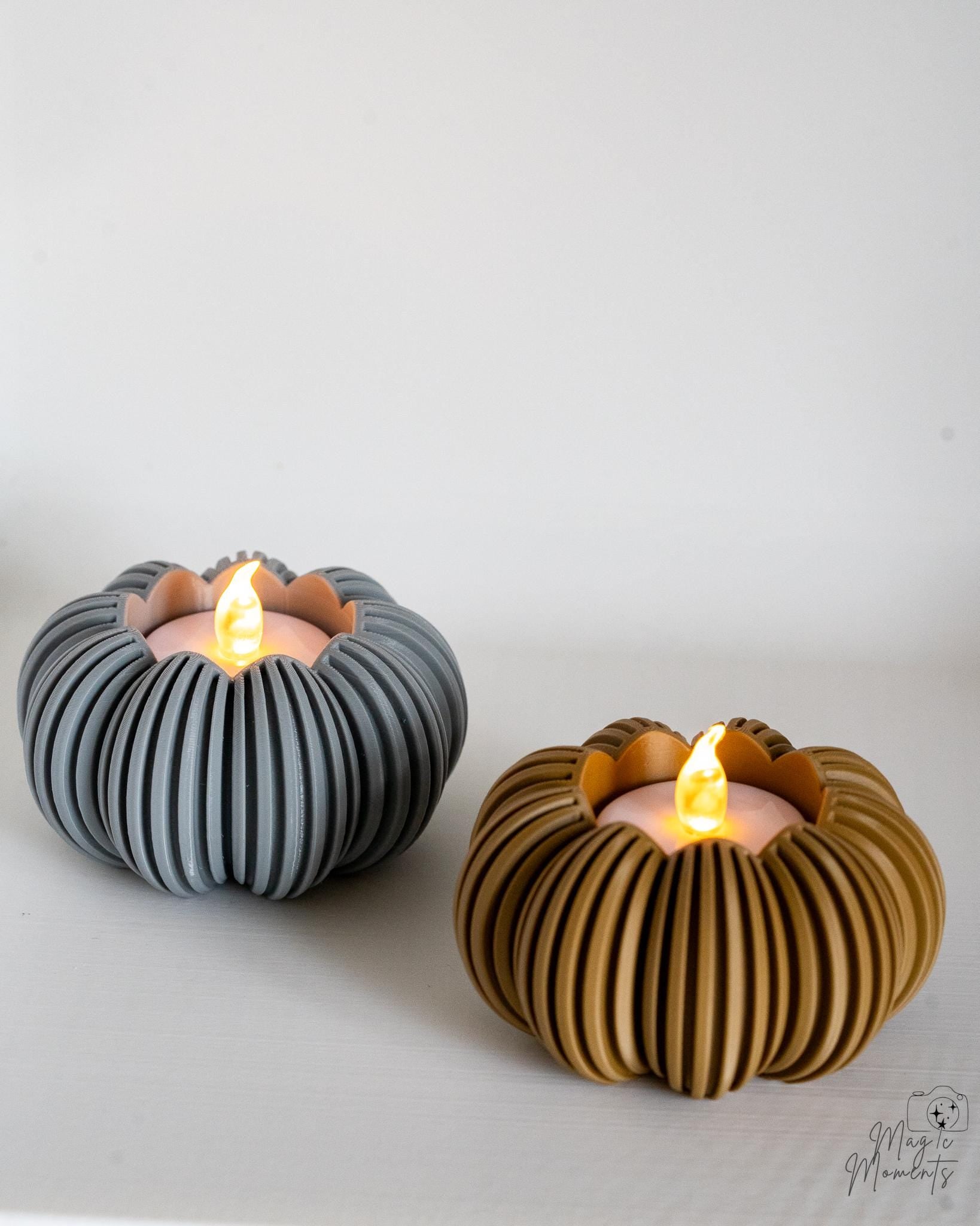 Black and brown pumpkin candle holders