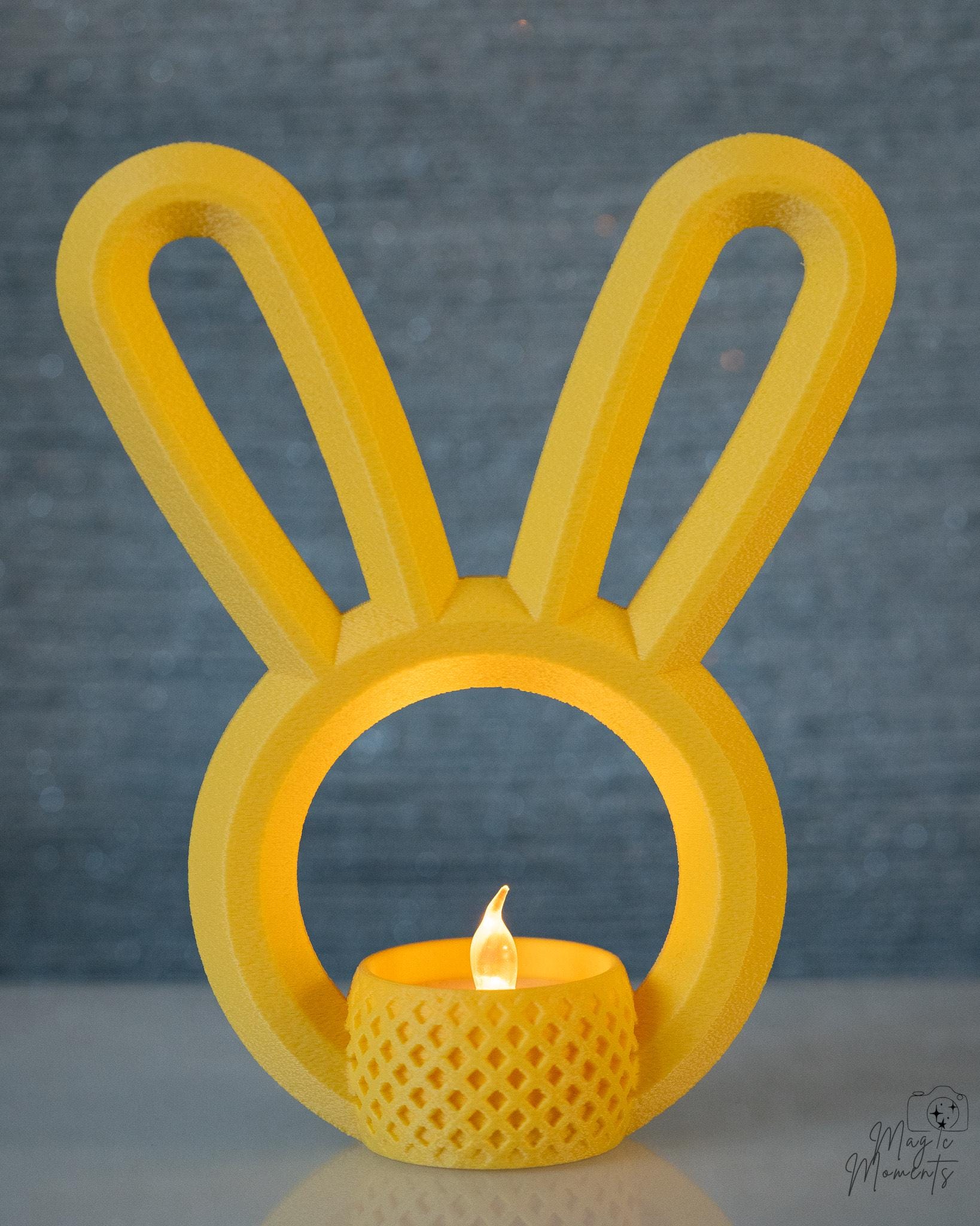 Yellow bunny ear candle holder with LED tealight