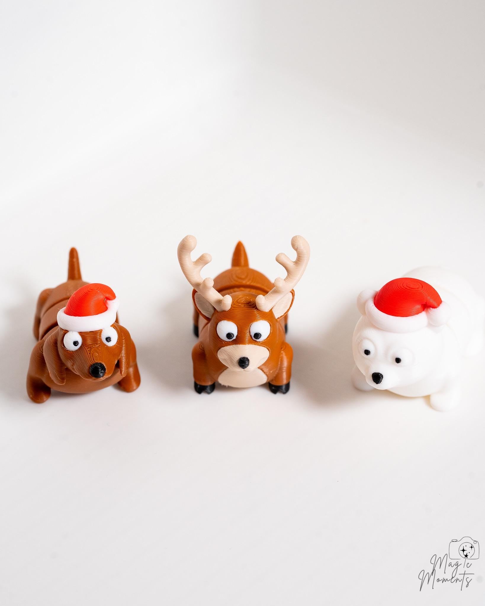 mini christmas reindeer daschund and polar bear figurine