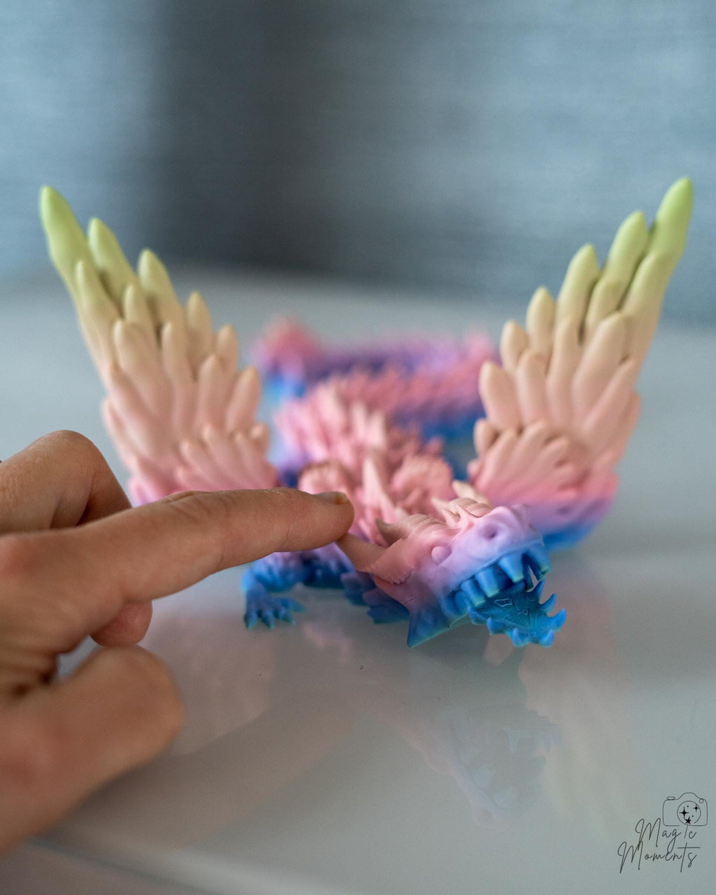 Fantasy dragon with detailed feather style wings