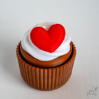 Heart cupcake clicker with red and white frosting detail