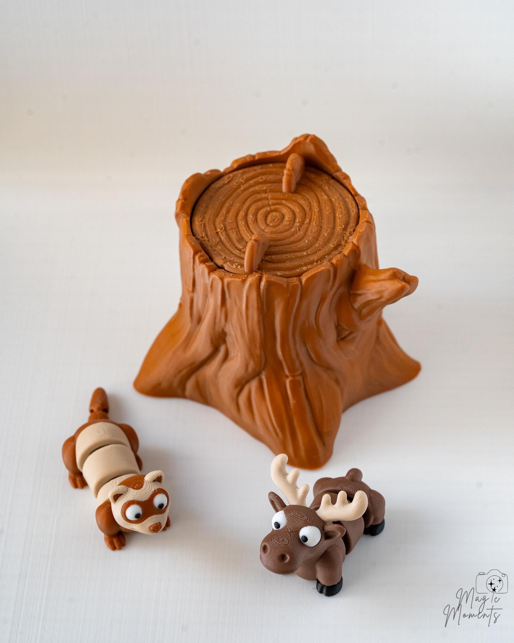 woodland animal set with tree stump 3d printed forest decor