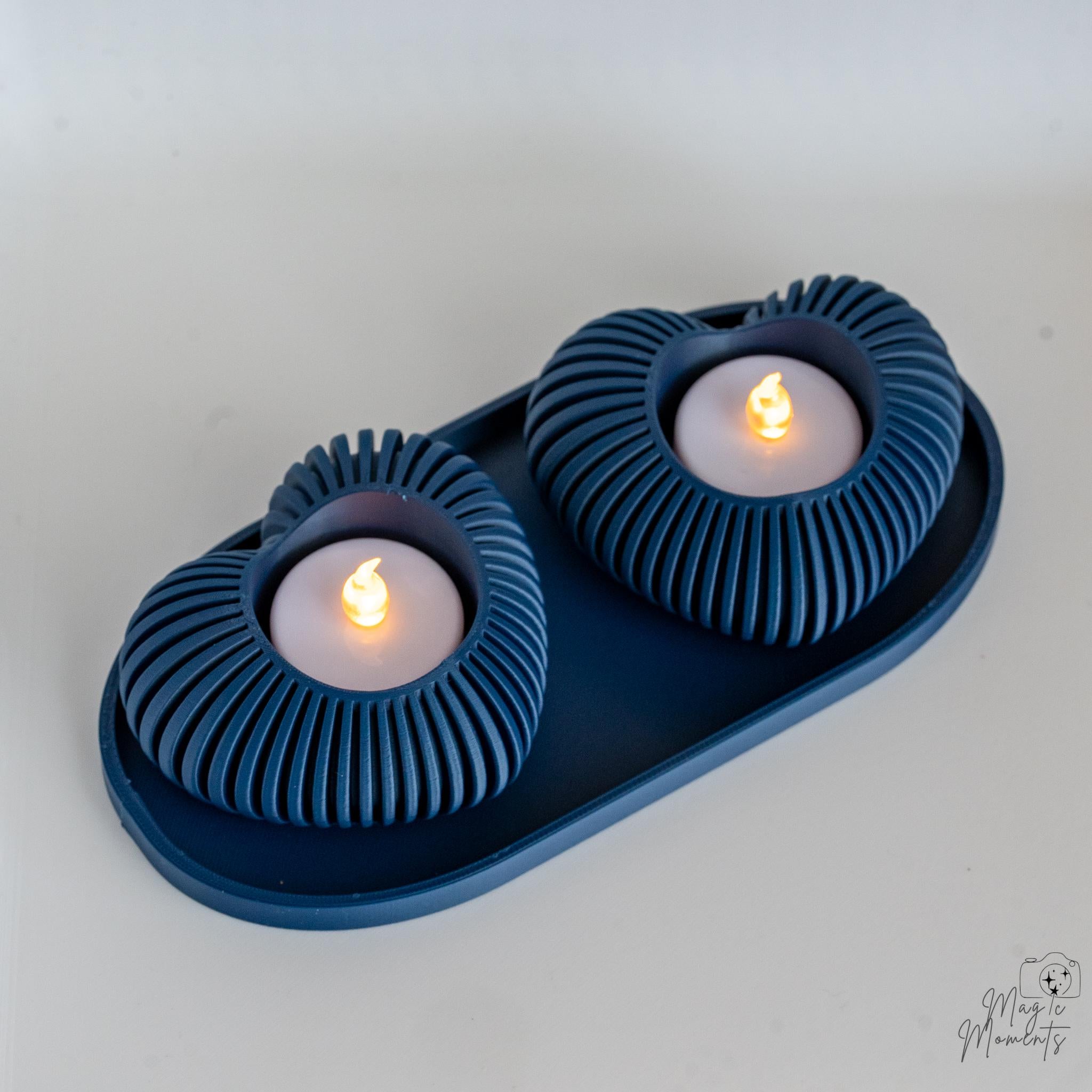 navy blue heart candle holders