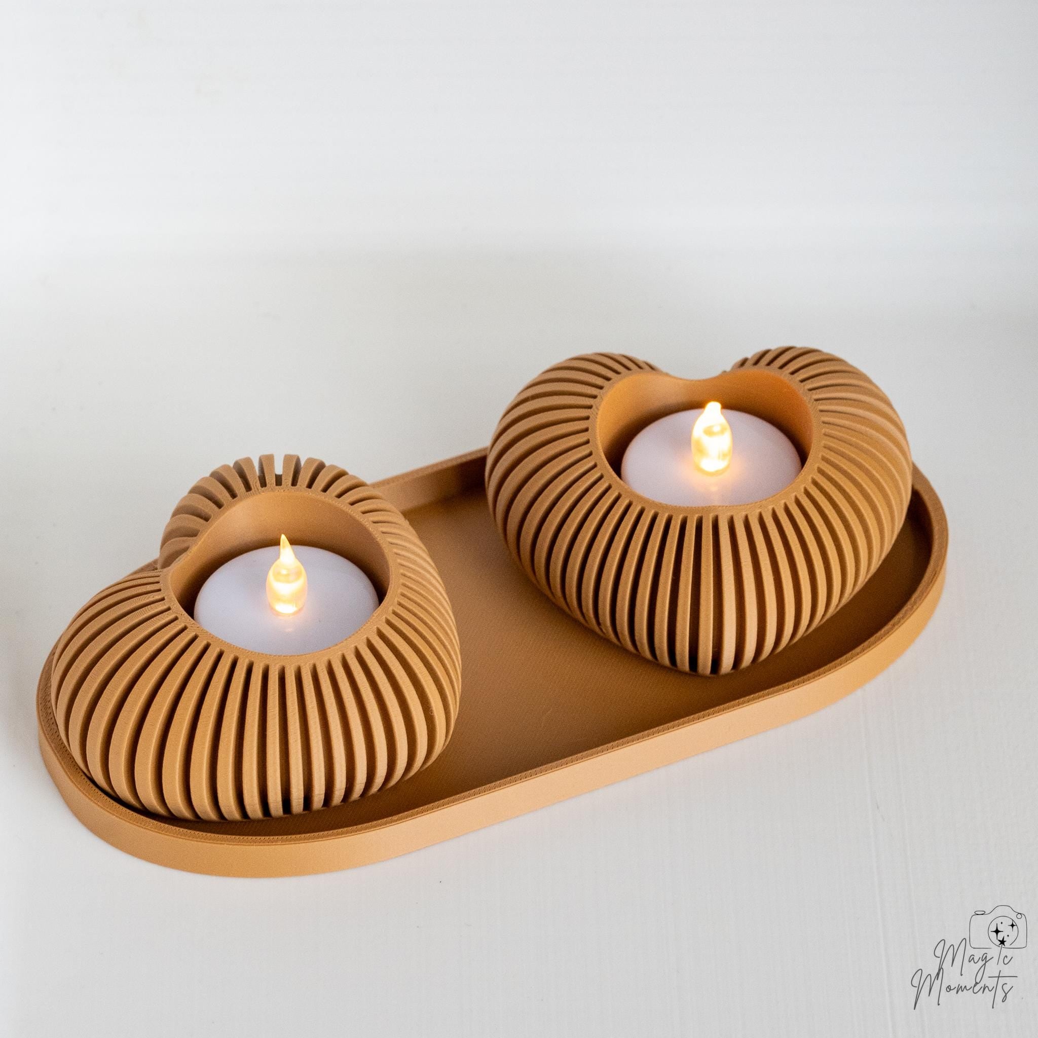 brown heart candle holders