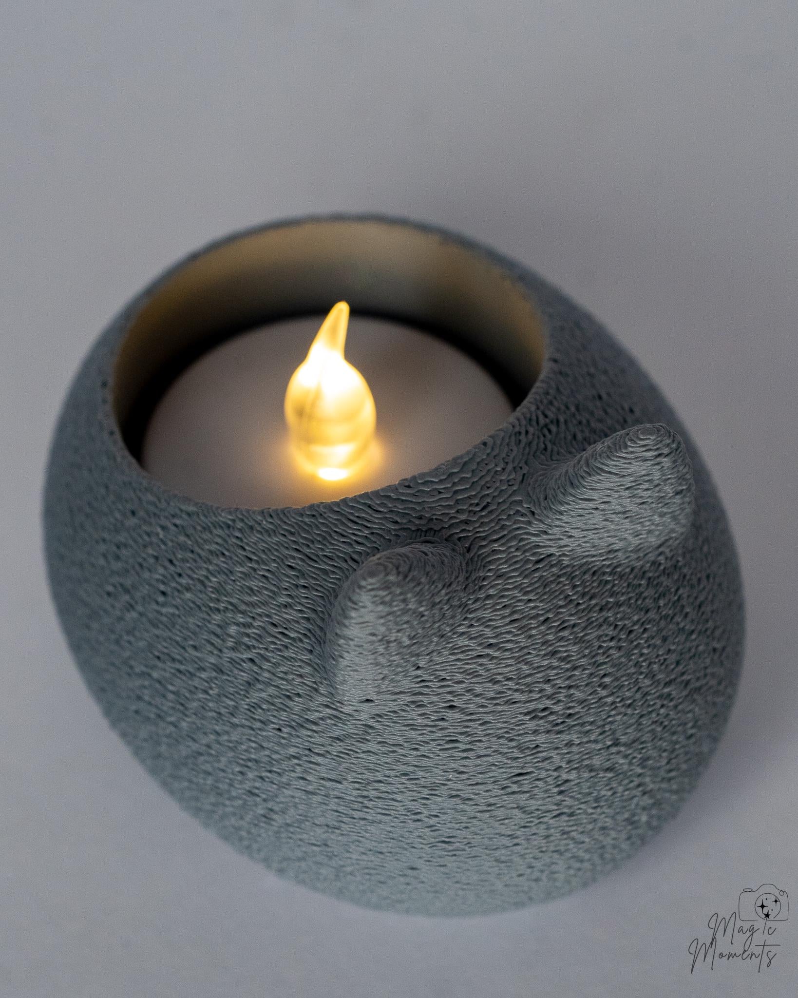 grey cat tealight holder