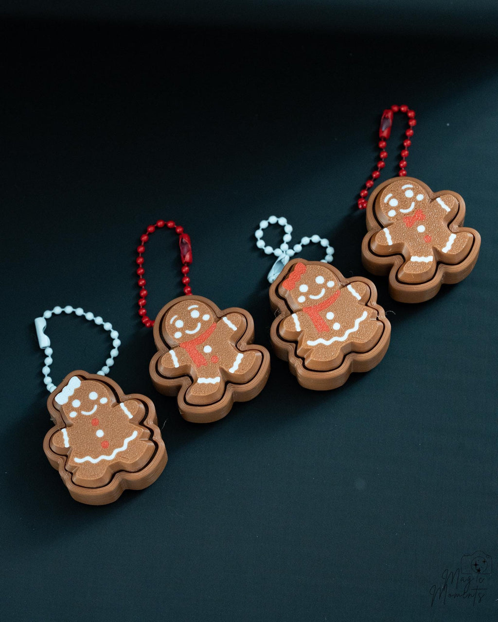 Gingerbread clicker ornament set with festive Christmas cookie designs