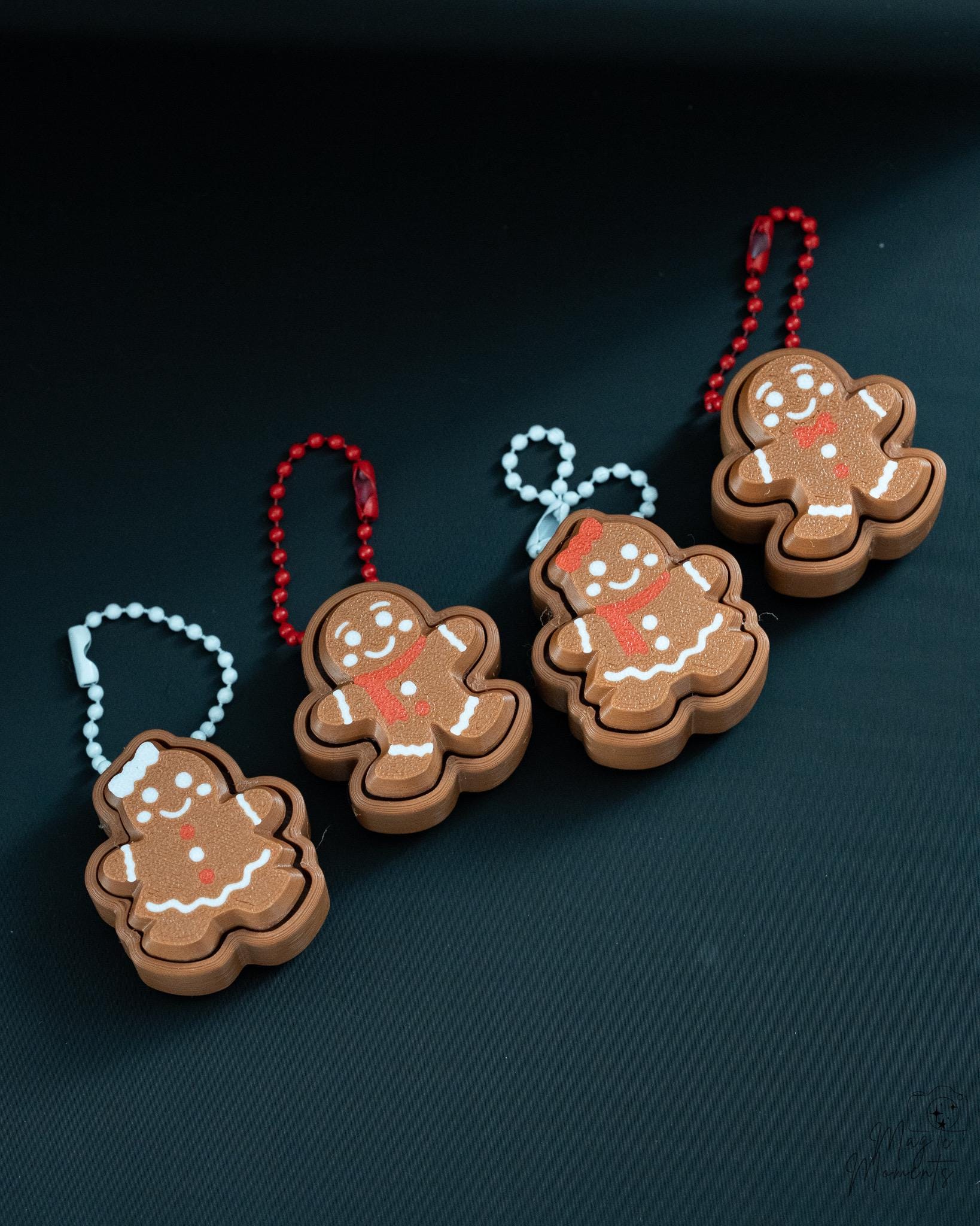 Gingerbread clicker ornament set with festive Christmas cookie designs