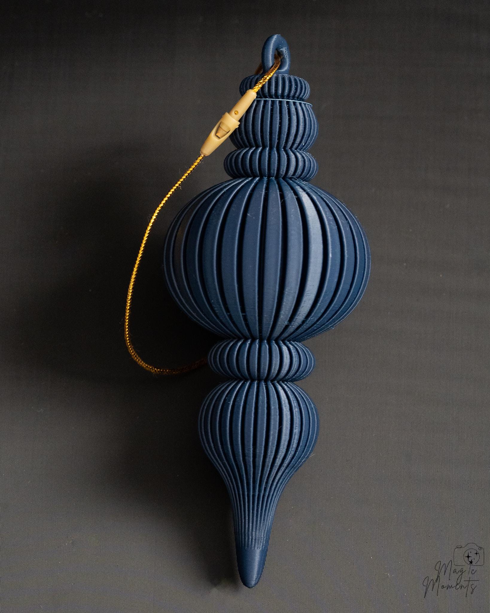 blue ribbed christmas bauble ornament