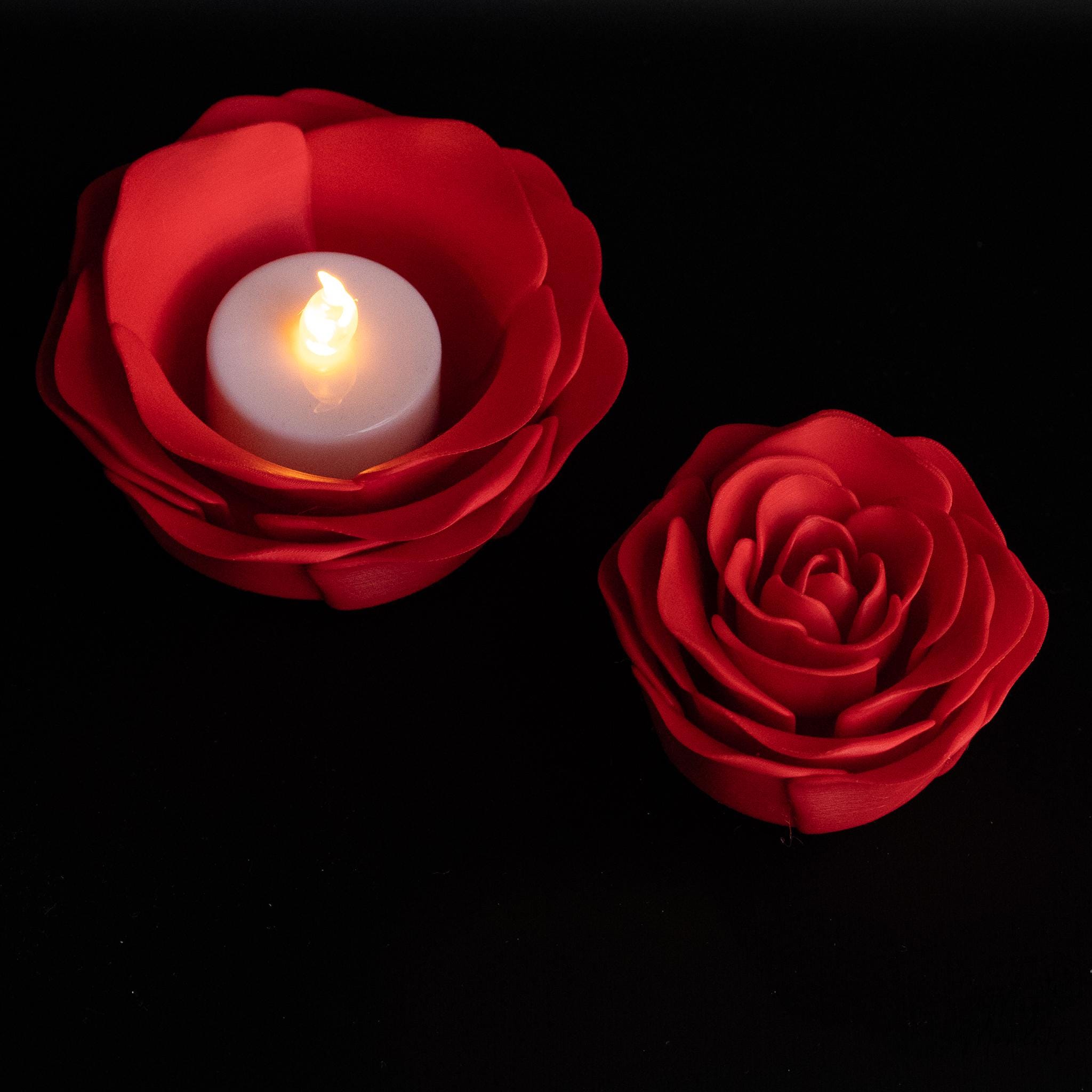 3D printed rose candle holders for LED tealights with layered petals