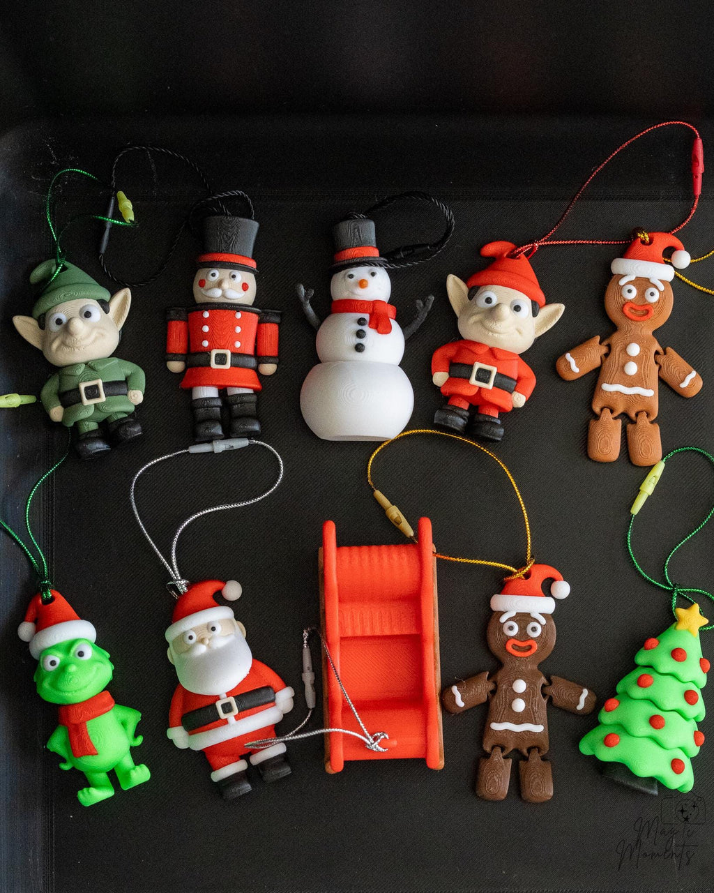 Christmas ornament collection with Santa elf snowman gingerbread and tree decorations