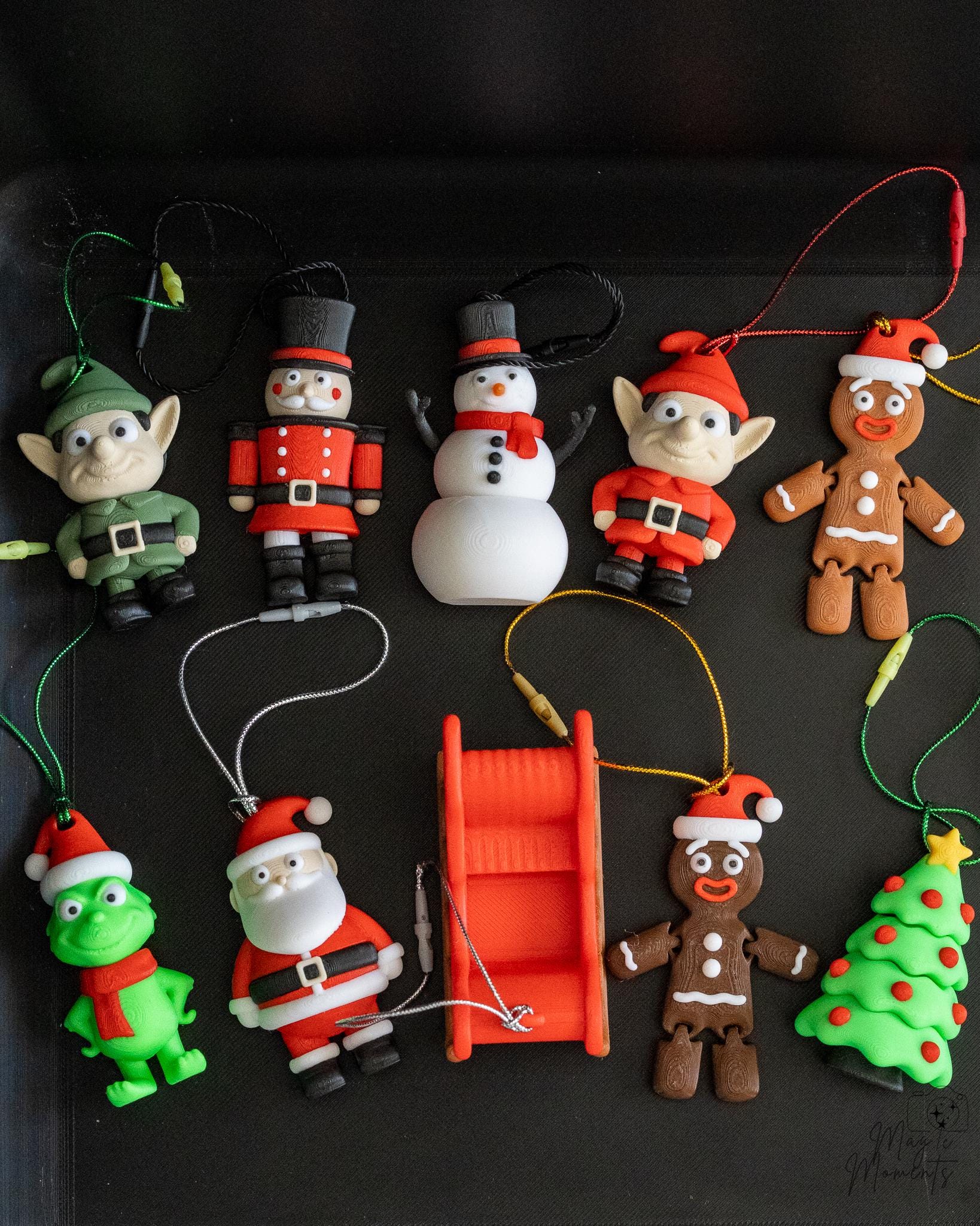Christmas ornament collection with Santa elf snowman gingerbread and tree decorations