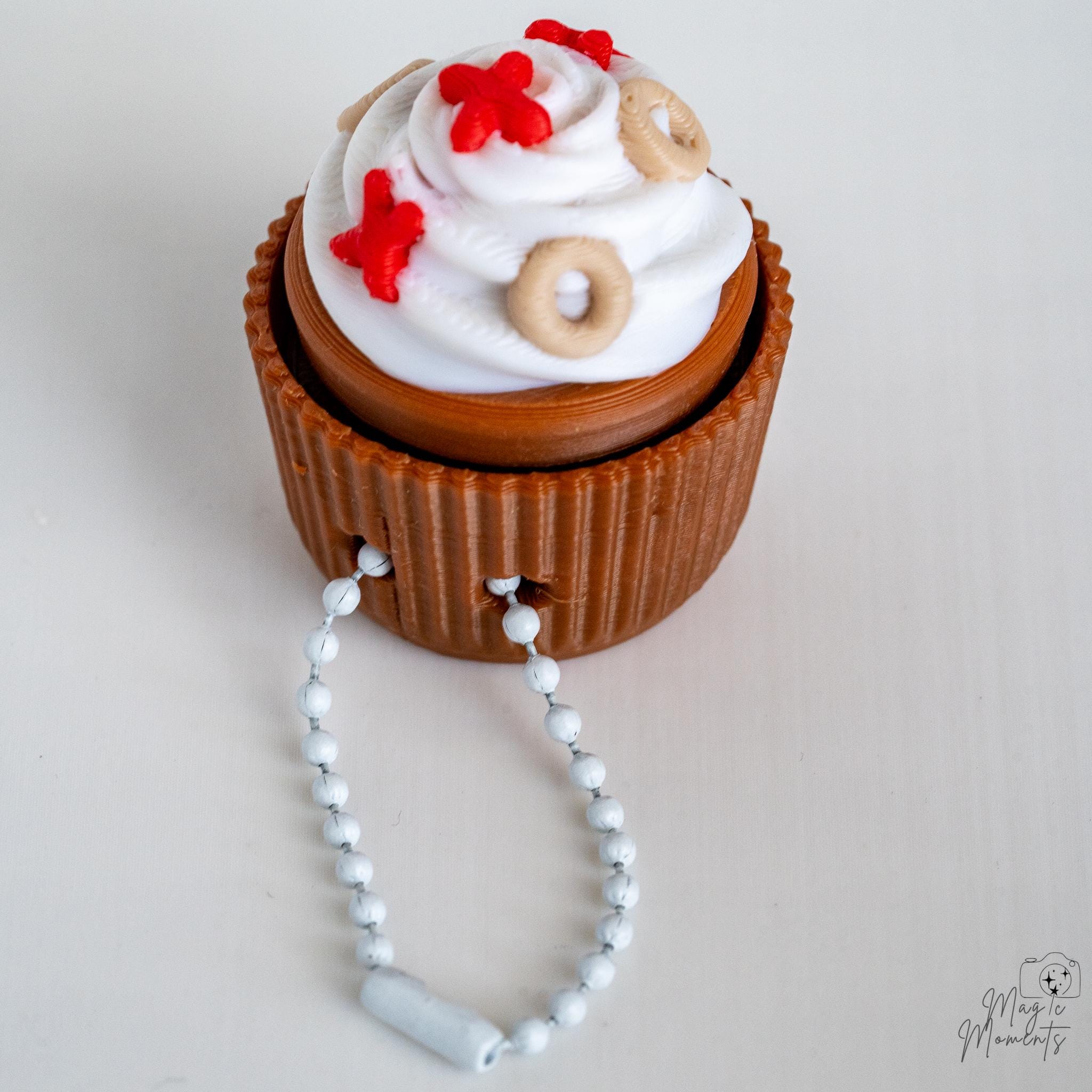 Valentine cupcake clicker with whipped cream and sprinkle decoration keychain