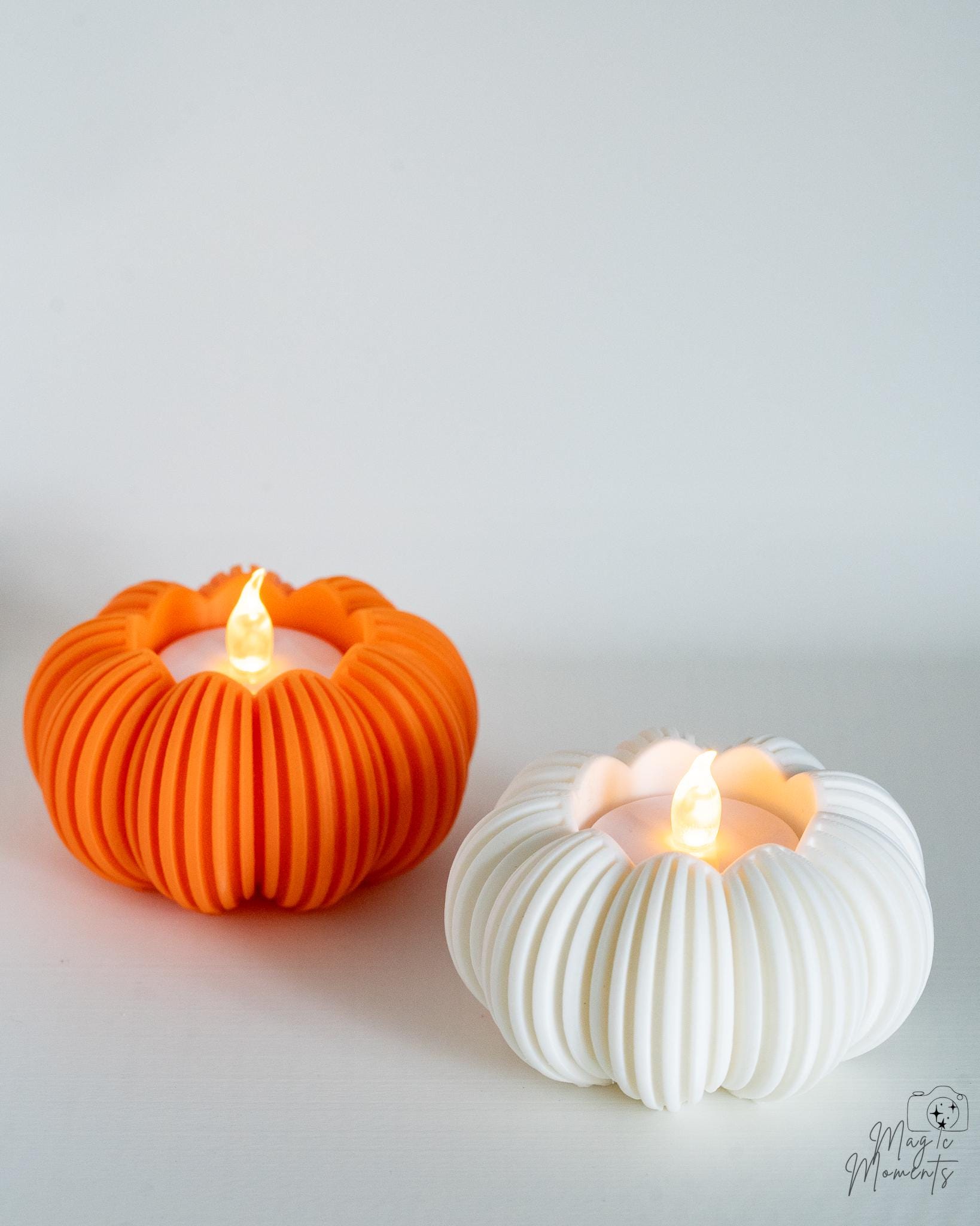 Orange and white pumpkin tealight holders