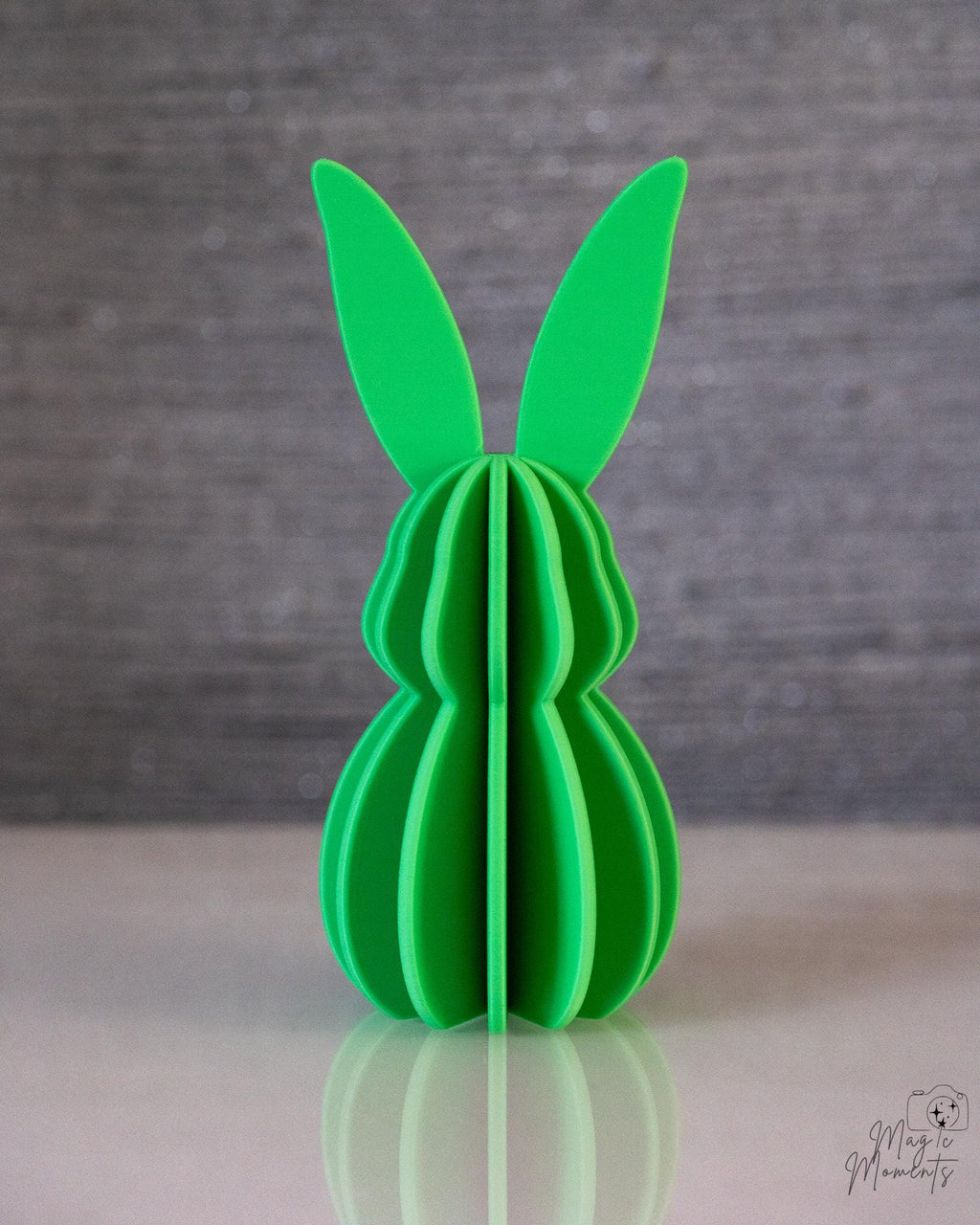 Green 3D printed rabbit ornaments for Easter decor