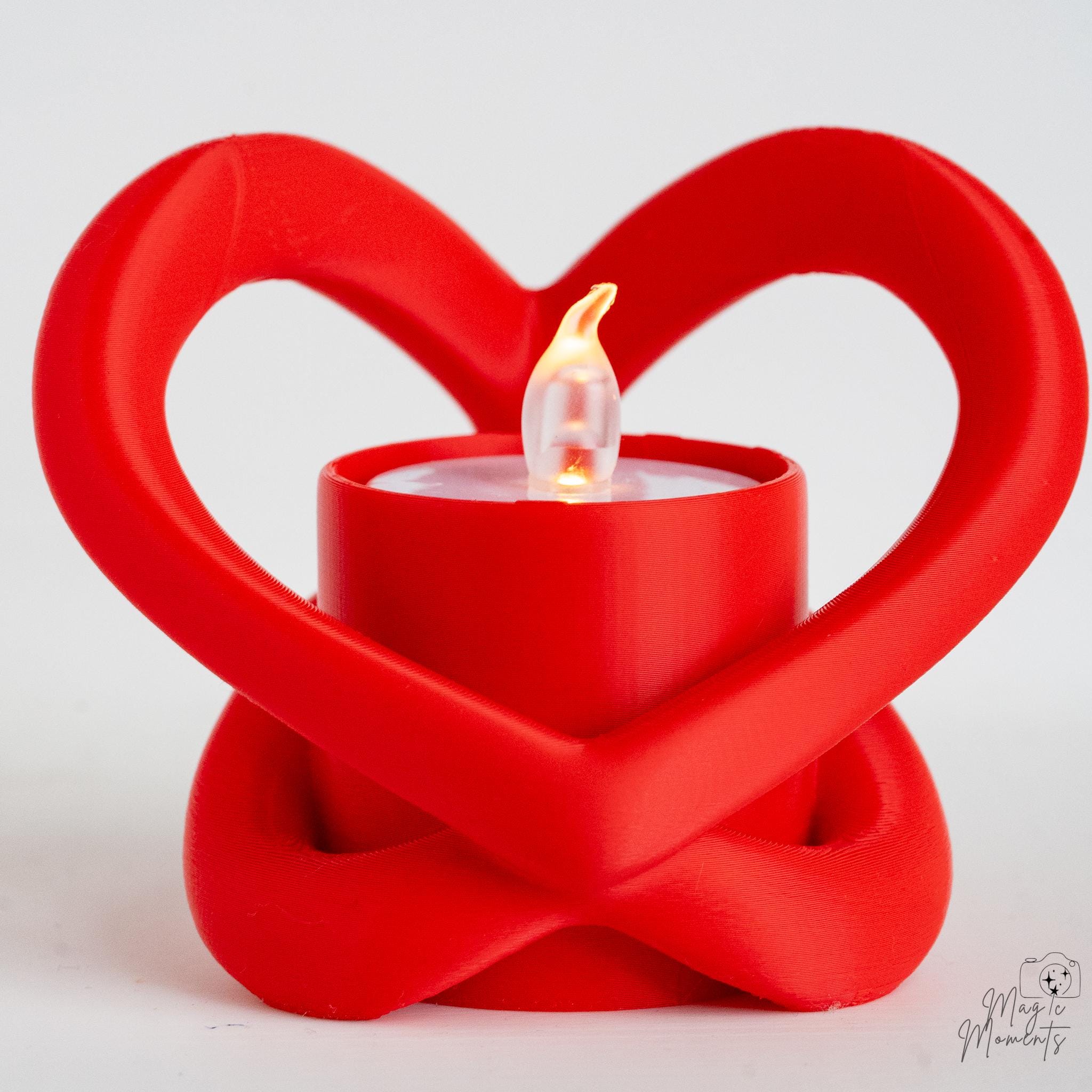 Red heart tealight holder with LED candle and layered heart shape