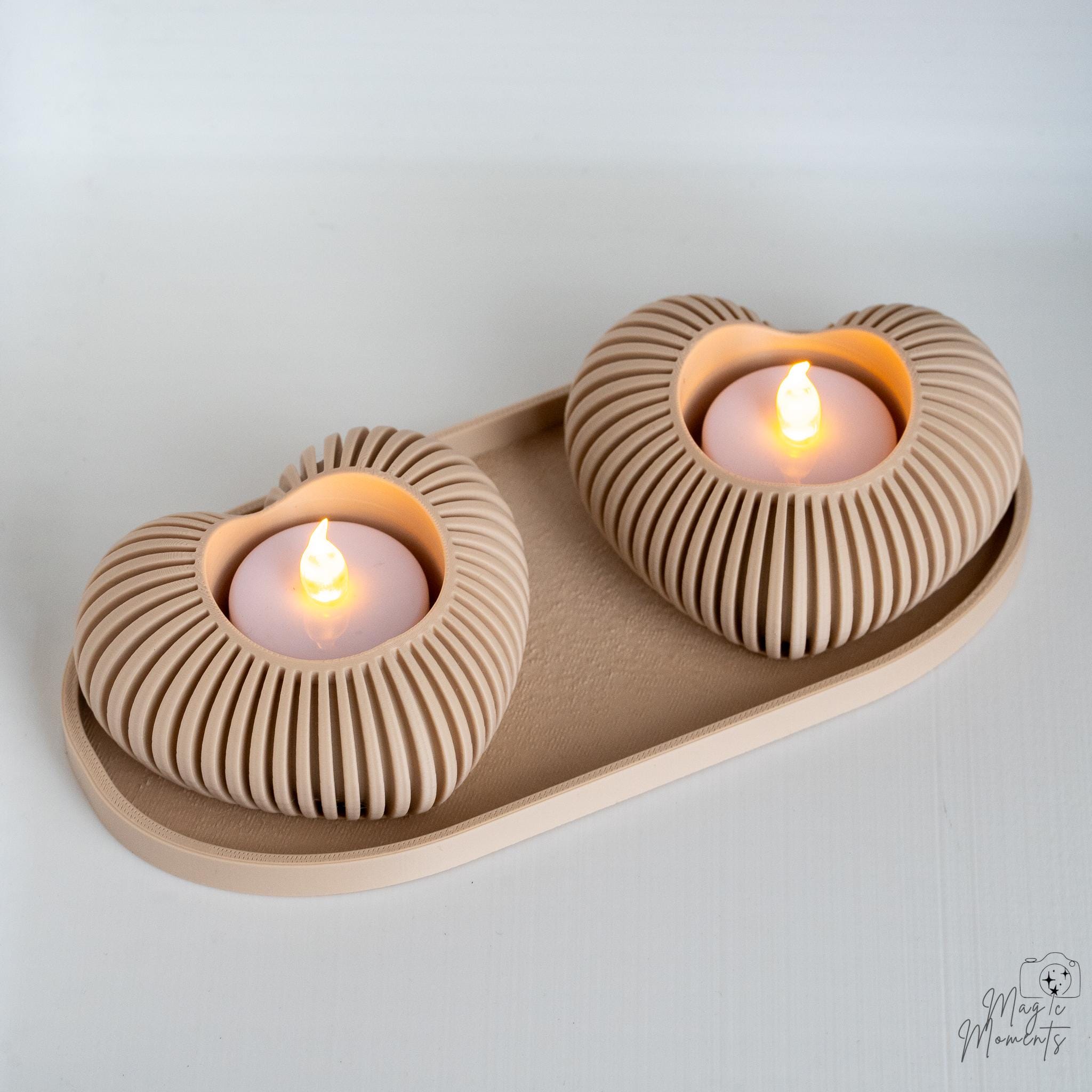 beige heart tealight holders