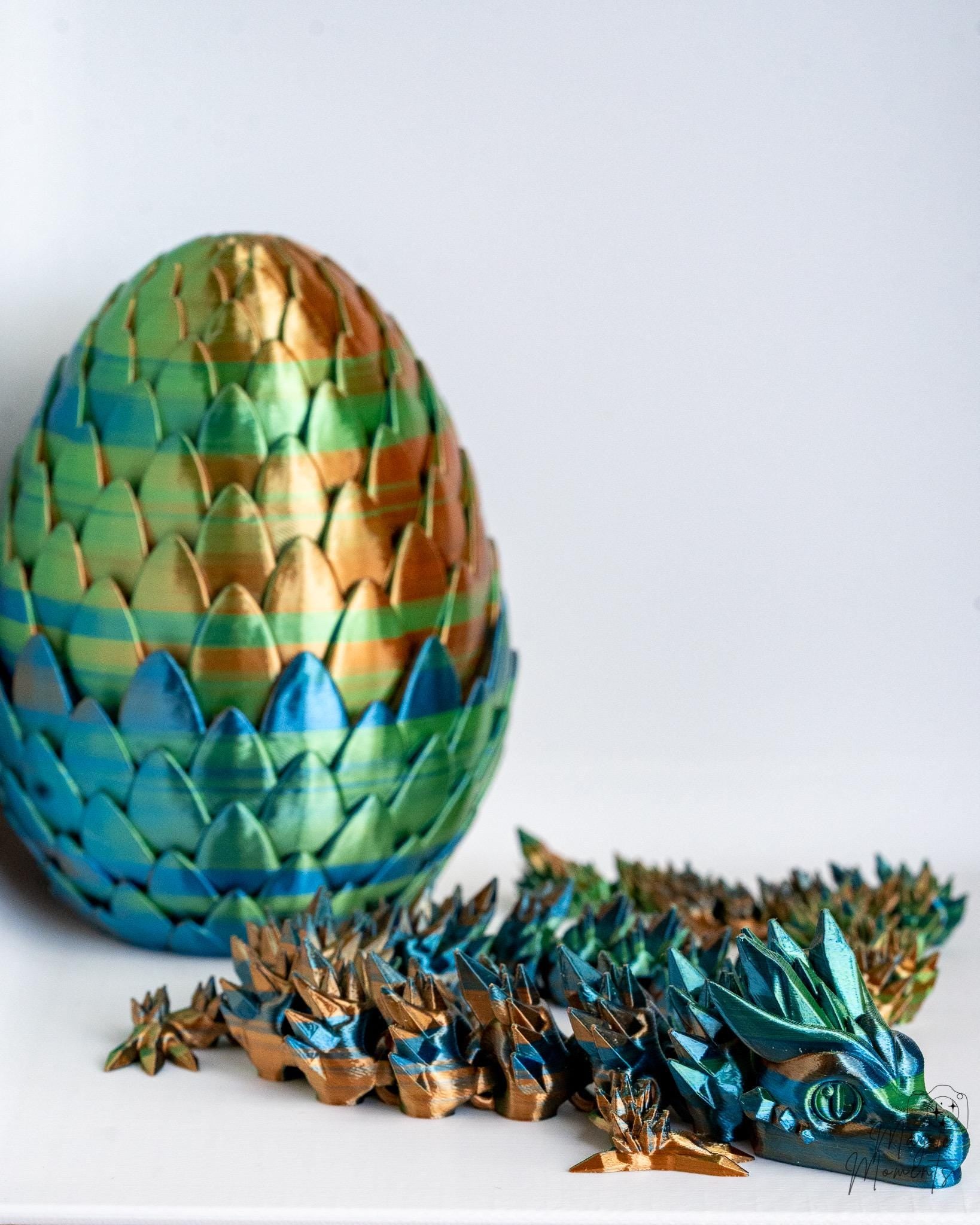 articulated crystal dragon beside dragon egg