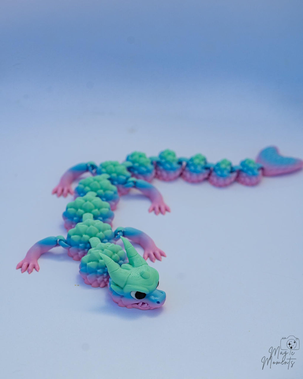 Articulated crystal dragon with flexible segmented body