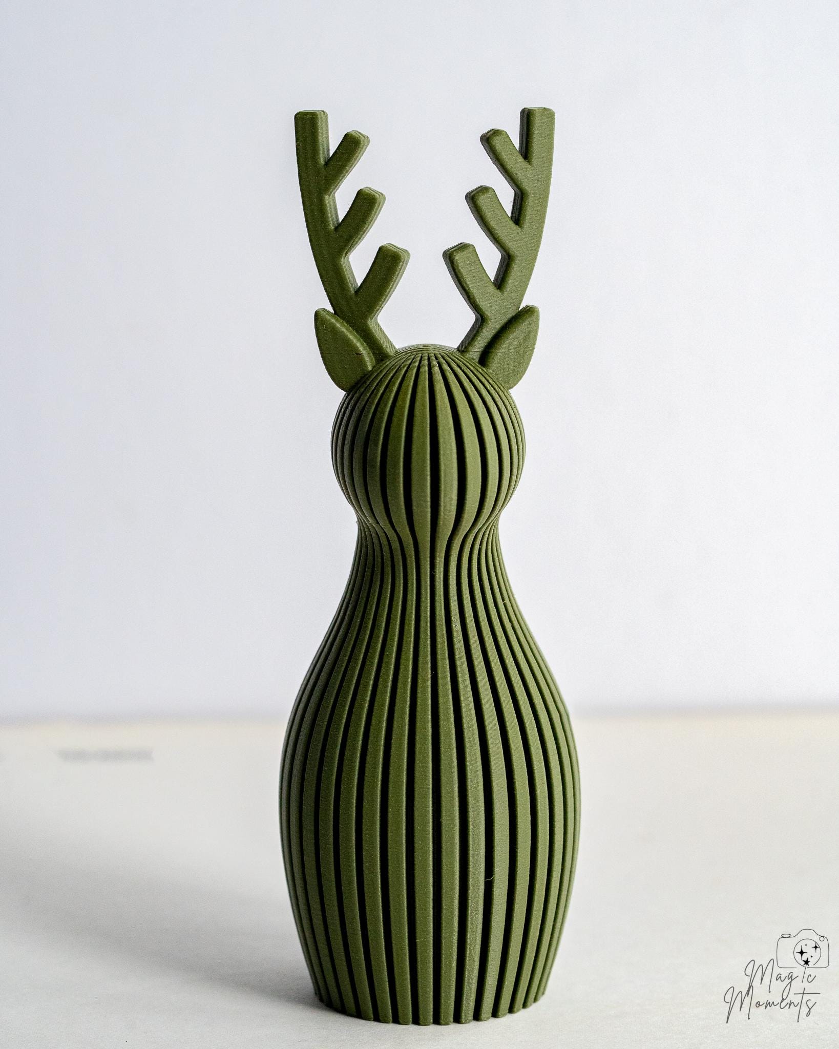 olive green ribbed reindeer decor