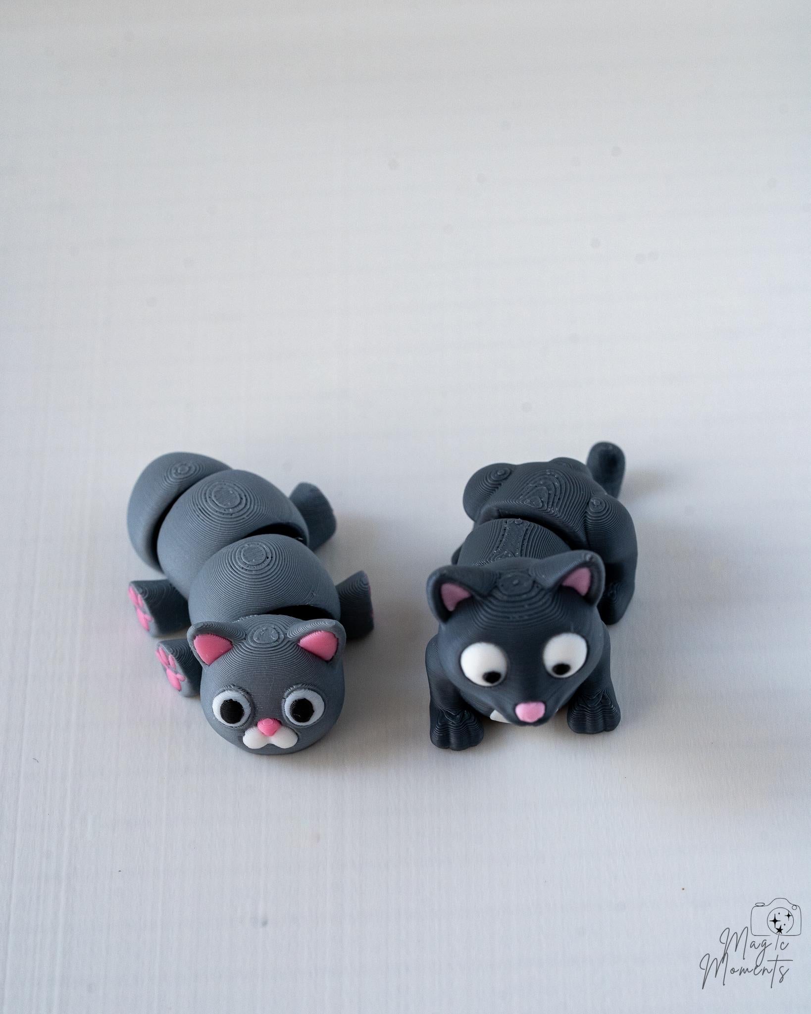 two cute articulated cats figurine 3d printed animal decor