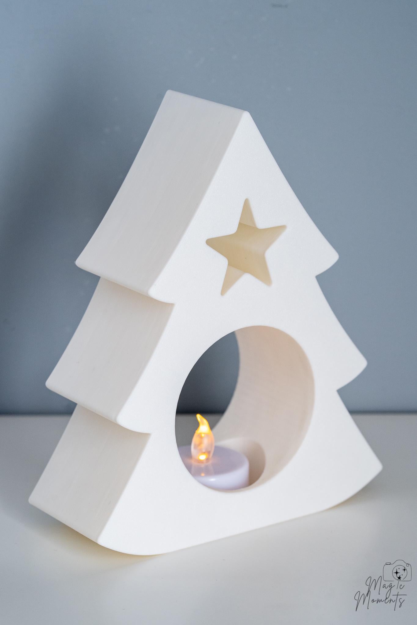White Christmas tree candle holder with modern festive design