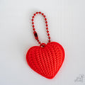 Knitted heart keychain with red Valentine themed design