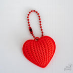 Knitted heart keychain with red Valentine themed design